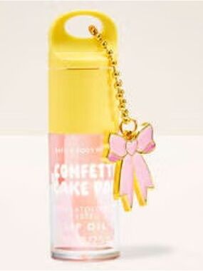 Bath & Body Works Confetti Cake Pop Lip Oil - Yellow Cap with Pink Bow Charm